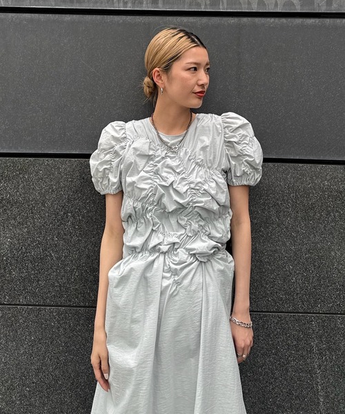 Ameri（アメリ） ワンピース BUMPY GATHER FLARE DRESS : ZOZOTOWN