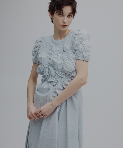 Ameri（アメリ） ワンピース BUMPY GATHER FLARE DRESS : ZOZOTOWN