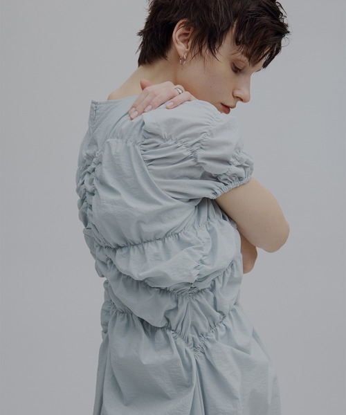 Ameri（アメリ） ワンピース 夏 半袖 BUMPY GATHER FLARE DRESS