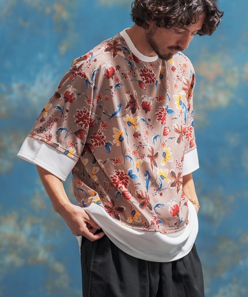 「Jih Nunc」 7分袖Tシャツ L ブルー メンズ_画像4