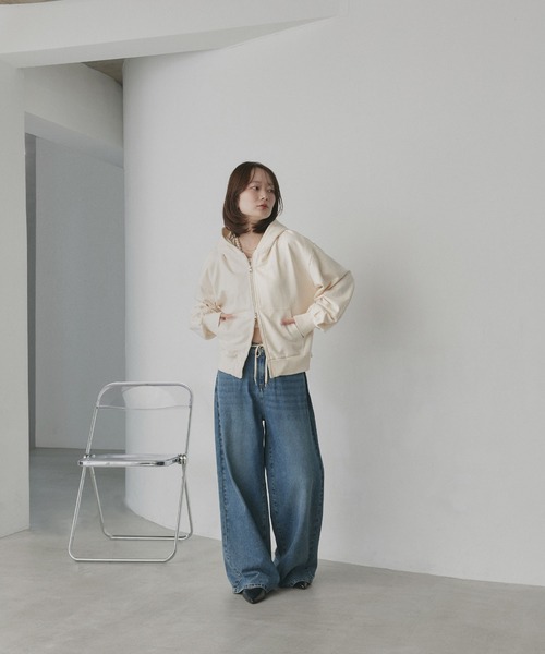 「ad thie」 ジップアップパーカー MEDIUM オートミール レディース_画像5