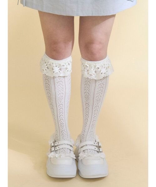 ハイソックス 靴下 靴下屋×merry jenny flower lace knit sock レディース | merry jenny | 09