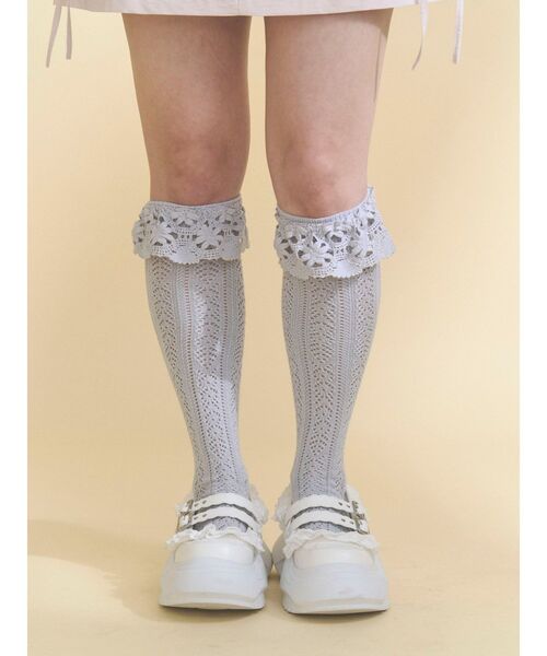 ハイソックス 靴下 靴下屋×merry jenny flower lace knit sock レディース | merry jenny | 13