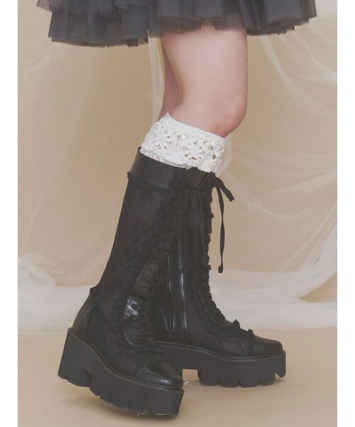 ハイソックス 靴下 靴下屋×merry jenny flower lace knit sock レディース | merry jenny | 18