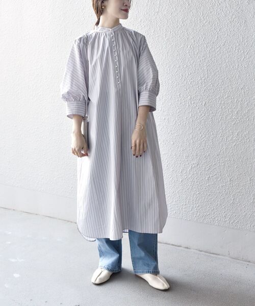 SHIPS（シップス） ワンピース 「手洗い可能」ストライプパール
