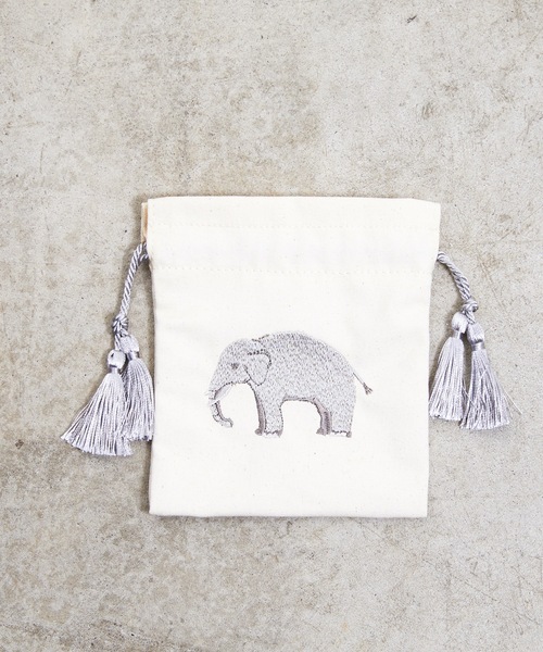 flapper_bags ポーチ FLAPPER:アニマル刺繍巾着ポーチ レディース 