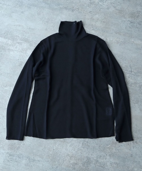tシャツ ペダルム楊柳 ハイネック　ロングスリーブ　Tシャツ レディース