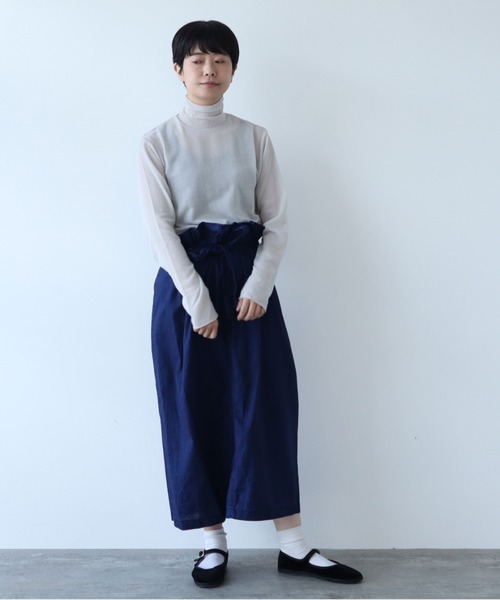 yuni tシャツ ペダルム楊柳 ハイネック ロングスリーブ Tシャツ