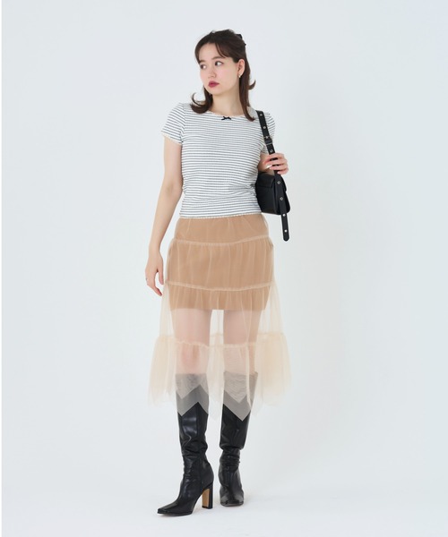 tシャツ レース付き 半袖リブカットソー TINA：JOJUN レディース TINA：JOJUN tシャツ レース付き 半袖リブカットソー レディース