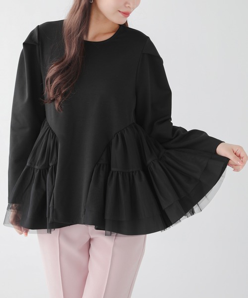 フィットモア　チュール切り替えペプラムカットソー　新品 Fit more（フィットモア） tシャツ 「ZOZO限定カラー」チュール