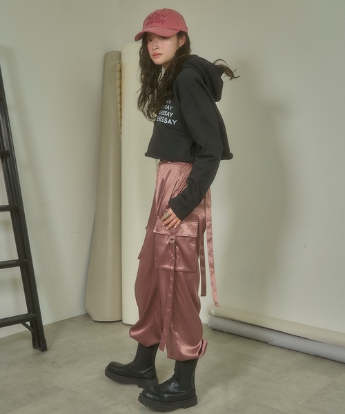 PLSTレディースカーゴパンツ PLST(プラステ)公式 | サテンスリムカーゴパンツ
