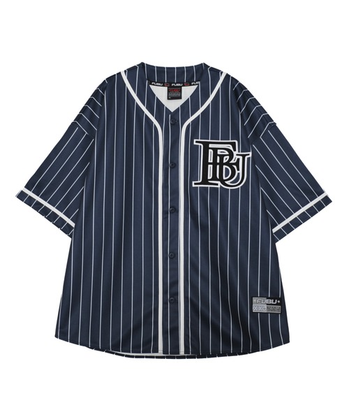 00s FUBU フブ ベースボールシャツ XL Y2K 古着 半袖 FUBU（フブ） シャツ ブランド ロゴ ワッペン 刺繍 ライン ストライプ