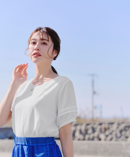 Tiaclasse ブラウス シャツ 「洗える」シアーチェック柄パフスリーブ 