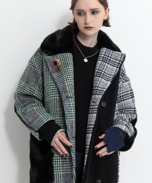 □ 45485☆年 定価4.1万 アウラアイラ コンビネーションコート ツイード