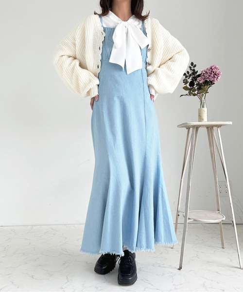 apres jour ワンピース 「apres mimi」フリンジデニムキャミワンピース