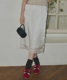 GIUNON スカート crushed satin lace skirt / クラッシュサテンレース