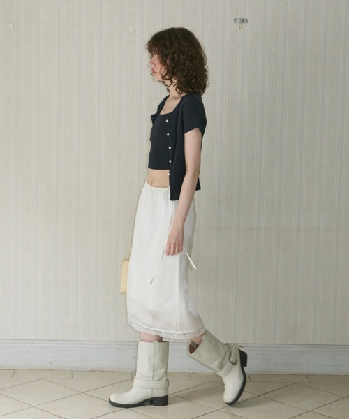 GIUNON スカート crushed satin lace skirt / クラッシュサテン