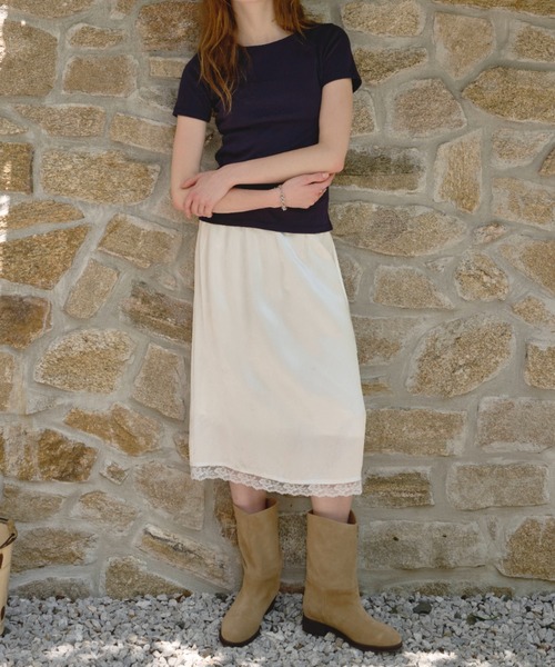 GIUNON スカート crushed satin lace skirt / クラッシュサテン