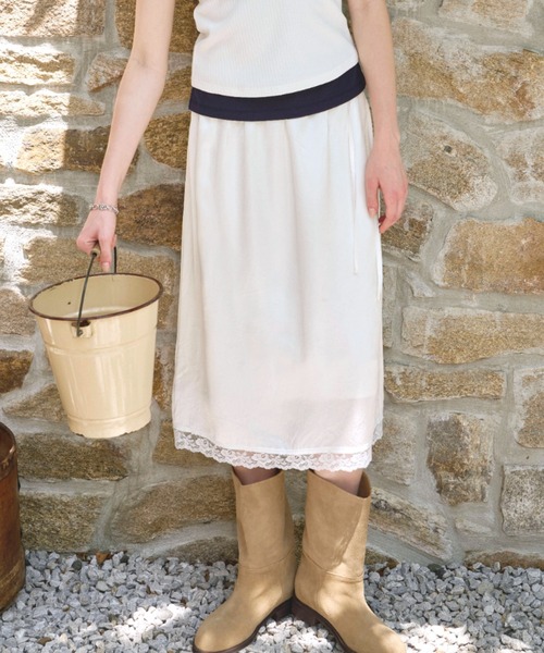 giunon クラッシュサテンレーススカート GIUNON スカート crushed satin lace skirt / クラッシュサテン