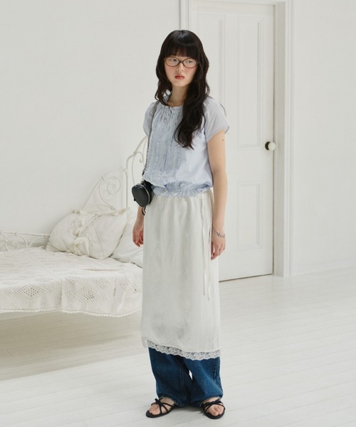 giunon クラッシュサテンレーススカート GIUNON スカート crushed satin lace skirt / クラッシュサテン