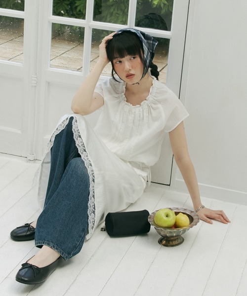 ★新品未使用★サテンレーススカート　GIUNON スリット付き GIUNON スカート crushed satin lace skirt / クラッシュサテン