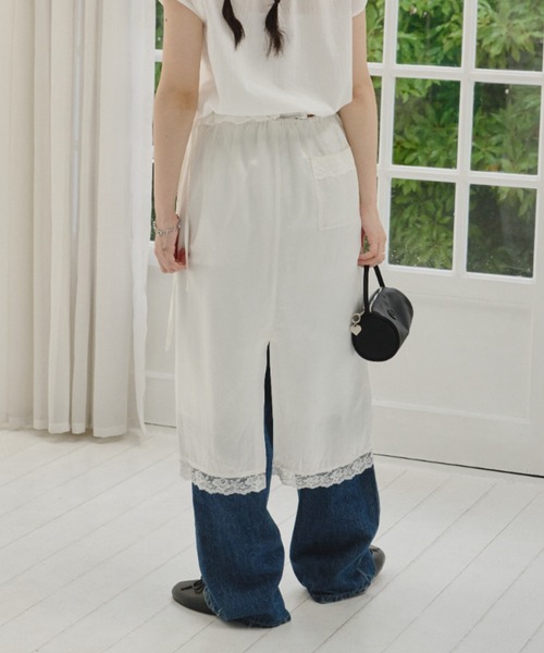 GIUNON クラッシュサテンレーススカート GIUNON スカート crushed satin lace skirt / クラッシュサテン