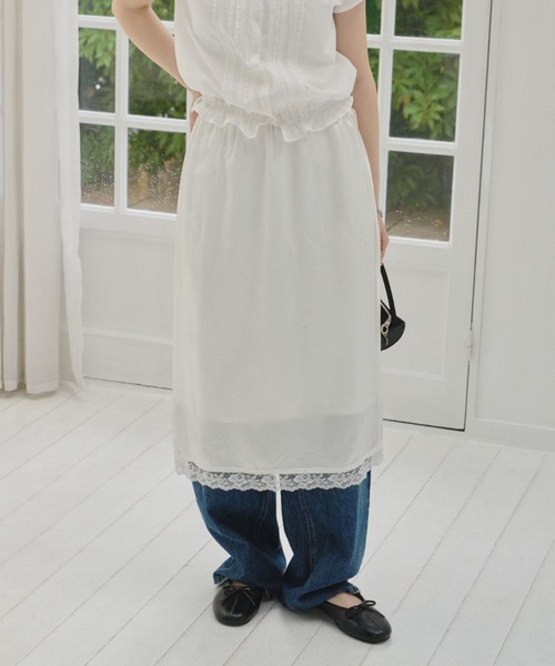 GIUNON スカート crushed satin lace skirt / クラッシュサテン