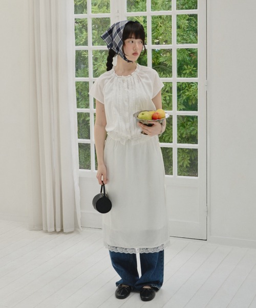 GIUNON スカート crushed satin lace skirt / クラッシュサテン
