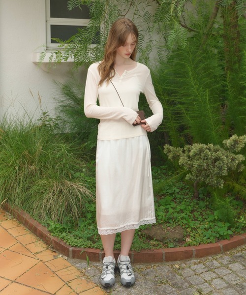 GIUNON スカート crushed satin lace skirt / クラッシュサテン