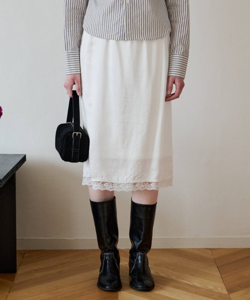 GIUNON スカート crushed satin lace skirt / クラッシュサテンレース