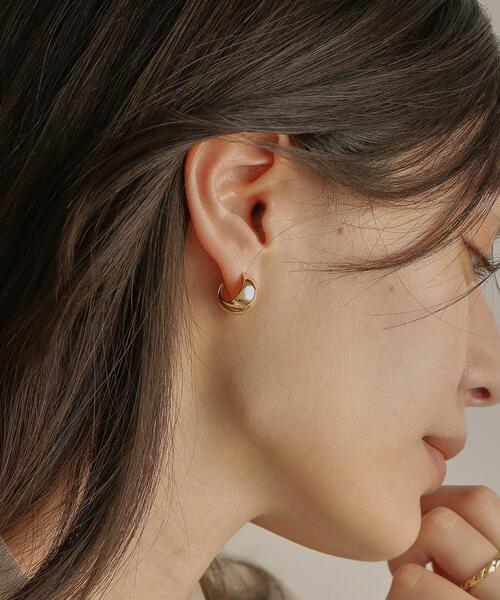 COCOSHNIK ピアス K10フォールディング フープピアス レディース