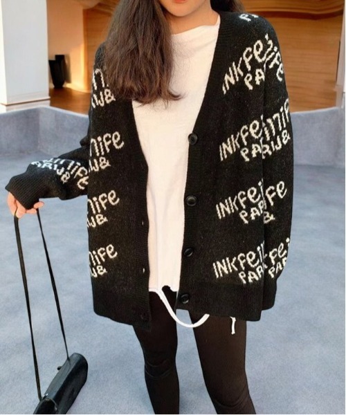 COMON＋ カーディガン 英字ロゴ オーバーサイズ ニット