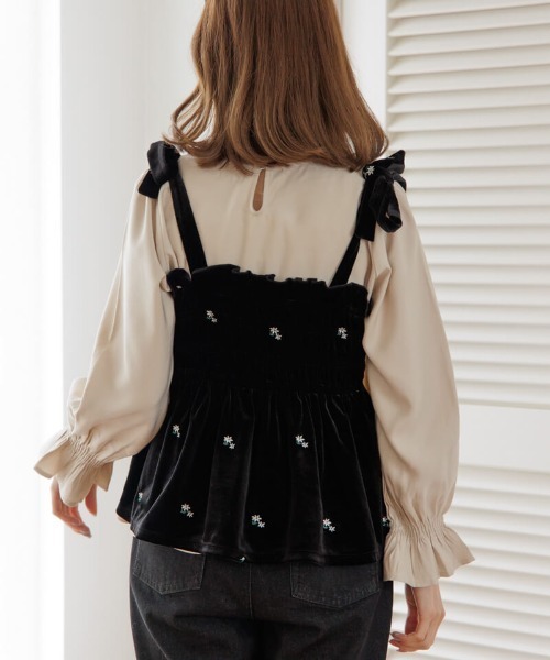 エイミーロウ ベロアビスチェキャミソール カップ付き 】ベロアレースクロップドキャミビスチェ ／ velor lace