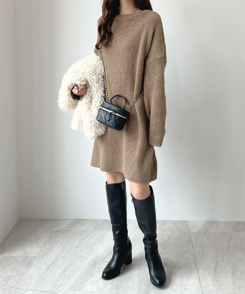 新品✧袖ファーバックビジュー付きニット one after another NICE CLAUP ニット セーター WEB限定/ビジュー