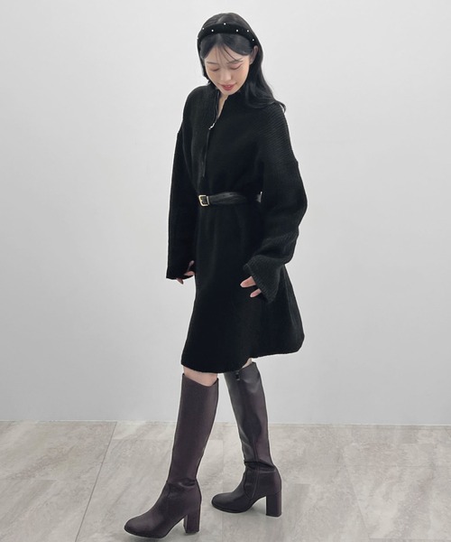 ワンピース 「前後2way」zip付ミニ丈ニットワンピース