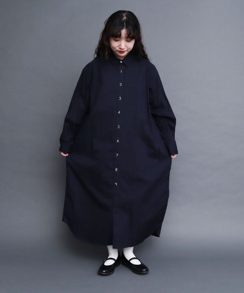 a♡出品 I am in fact シャツワンピース _recycle OX 数字刺繍シャツ