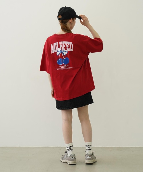 MILKFED.（ミルクフェド） tシャツ CHERRY AND RIBBON WIDE S/S TEE