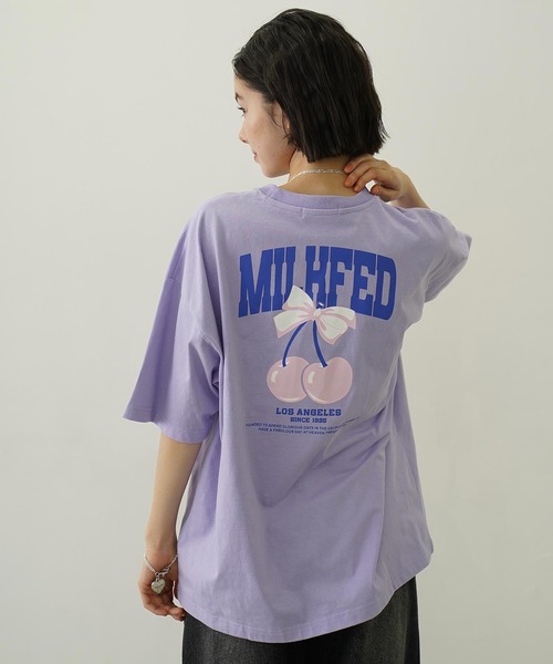 MILKFED.（ミルクフェド） tシャツ 半袖 CHERRY AND RIBBON WIDE S/S