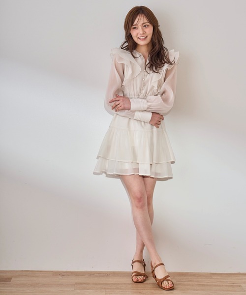 ワンピース Frill mini dress (Ivory) 31 Sons de mode ワンピース フリルティアードミニワンピース