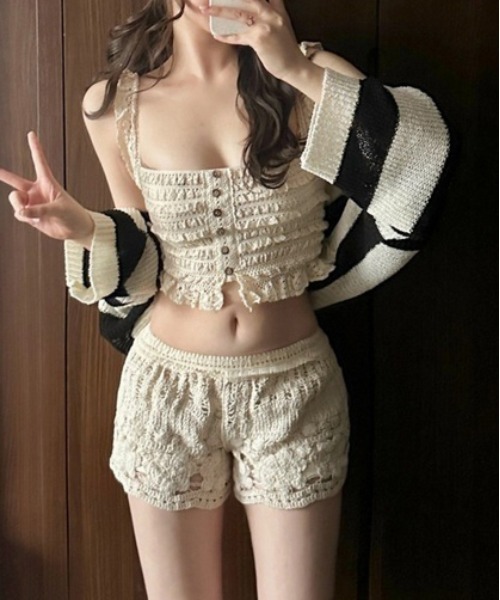 gossip!ロサンゼルス 水着 クロシェ レース ビキニ ショートパンツ SET