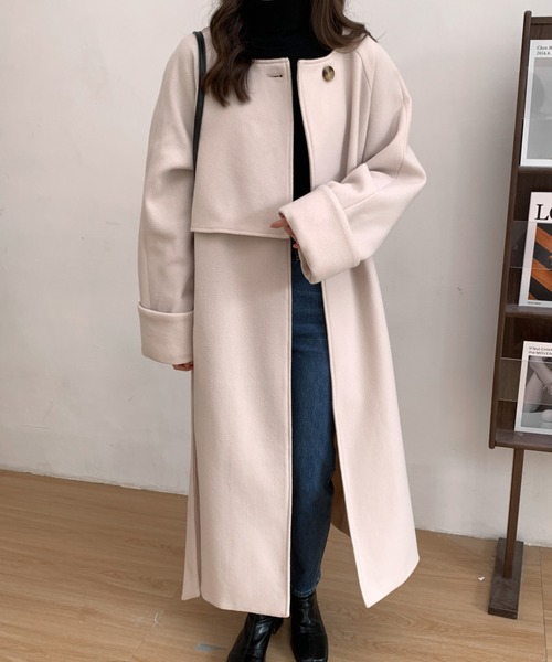 「ECLIN」 ノーカラーコート FREE ブラウン レディース_画像8