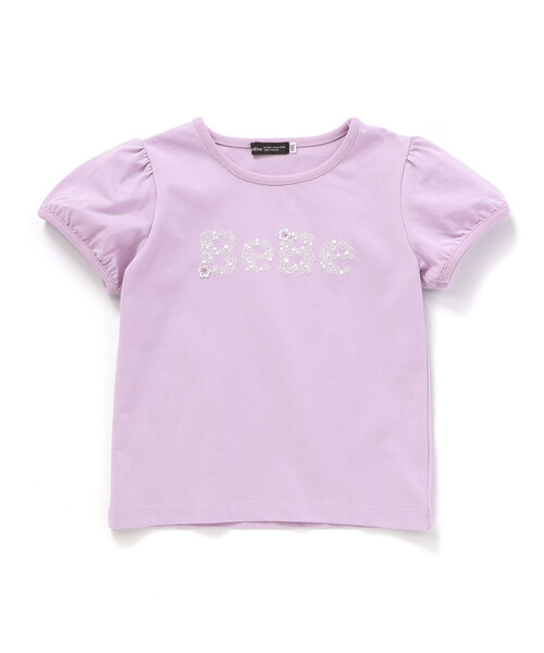 ♡bebe♡　0418 BeBe（ベベ） tシャツ 「WEB限定」発泡プリントお花ロゴ天竺半袖T