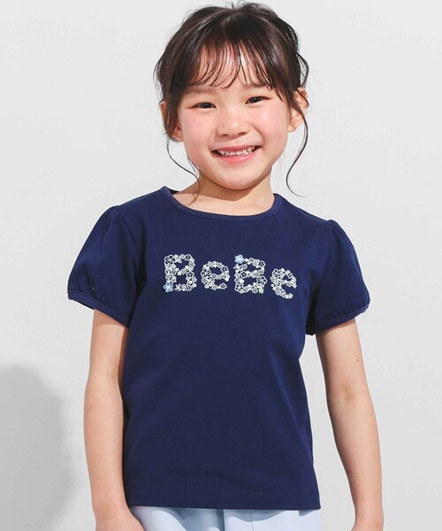 BeBe（ベベ） tシャツ 「WEB限定」発泡プリントお花ロゴ天竺半袖T