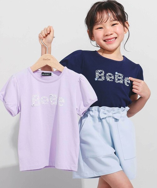 BeBe（ベベ） tシャツ 「WEB限定」発泡プリントお花ロゴ天竺半袖T
