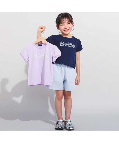 BeBe（ベベ） tシャツ 「WEB限定」発泡プリントお花ロゴ天竺半袖T