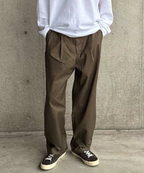 極太◎ UNKNOWN one tuck wide chinos チノパン 茶 AURALEE WASHED FINX CHINO ONE-TUCK PANTS #CAMEL BROWN