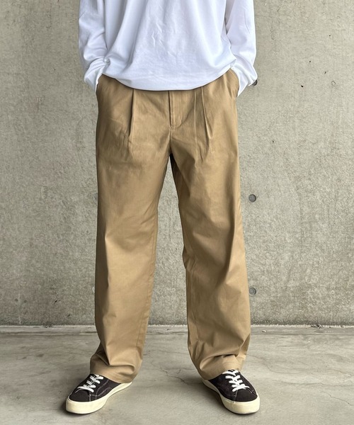 マルチサイズ チノパン ワンタックストレートチノトラウザー メンズ