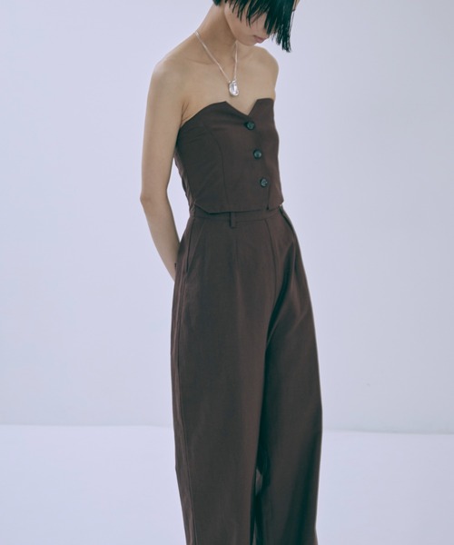 セール】Open Side Waist Jumpsuit /スカラップナイロンロンパース 