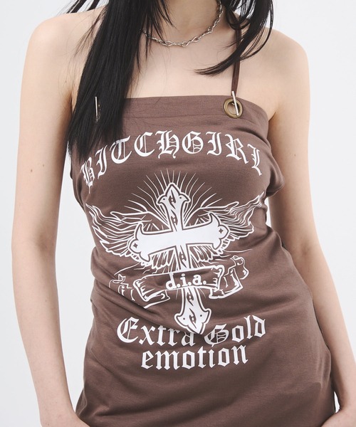 tシャツ クロスモチーフプリントベアトップ　カモフラ柄 レディース DAIYA（ゴルフ用品、日用品） tシャツ クロスモチーフプリント