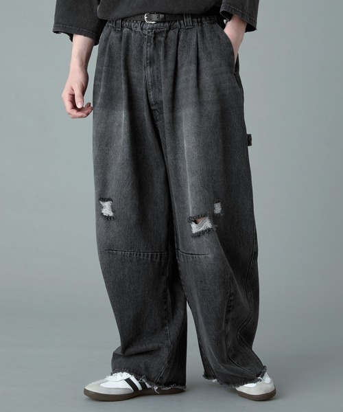 パンツ damage denim pants(unisex) / saxblue damage denim pants(unisex)/saxblue | KNUTH MARF